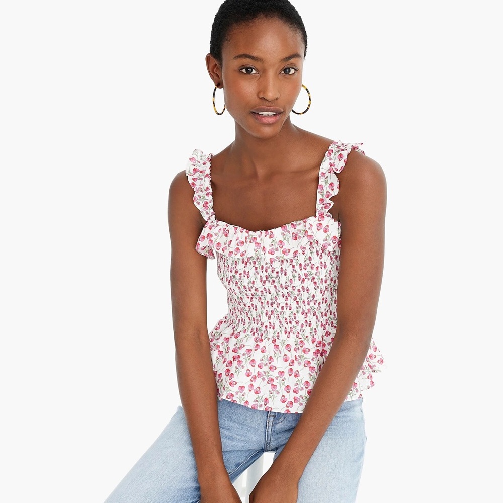 J. Crew Bloggers Favorite Smocked Ruffle Top Liberty Ros Floral